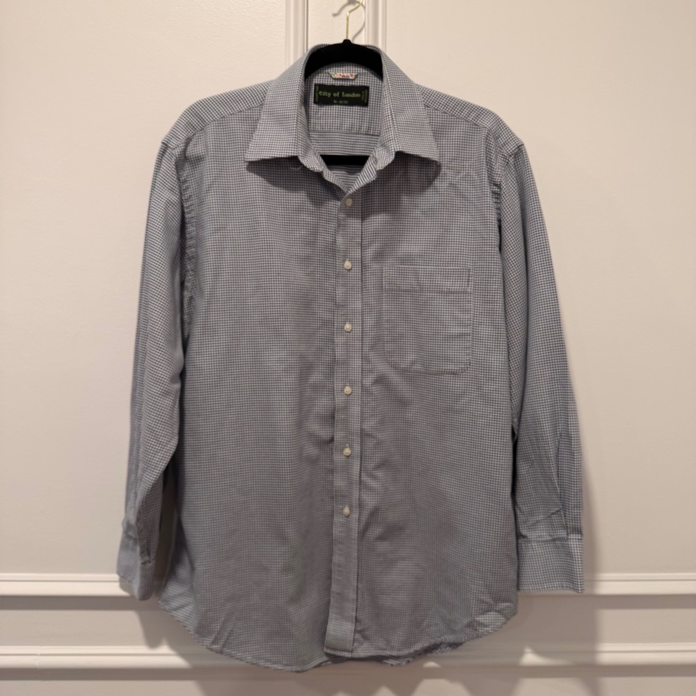 City of London‎ Men's Size 16 32/33 Gray Gingham Dress Shirt Long Sleeve